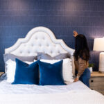 blue peel and stick wallpaper in a bedroom