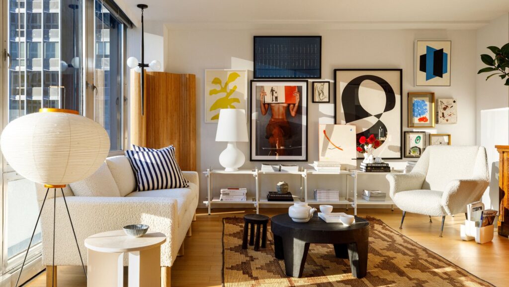 eclectic living room overlooking the city