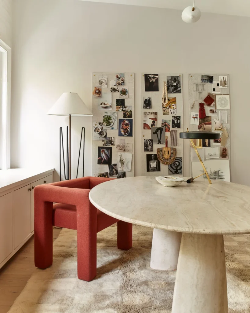 Athena Calderone's visual inspiration board in her home office