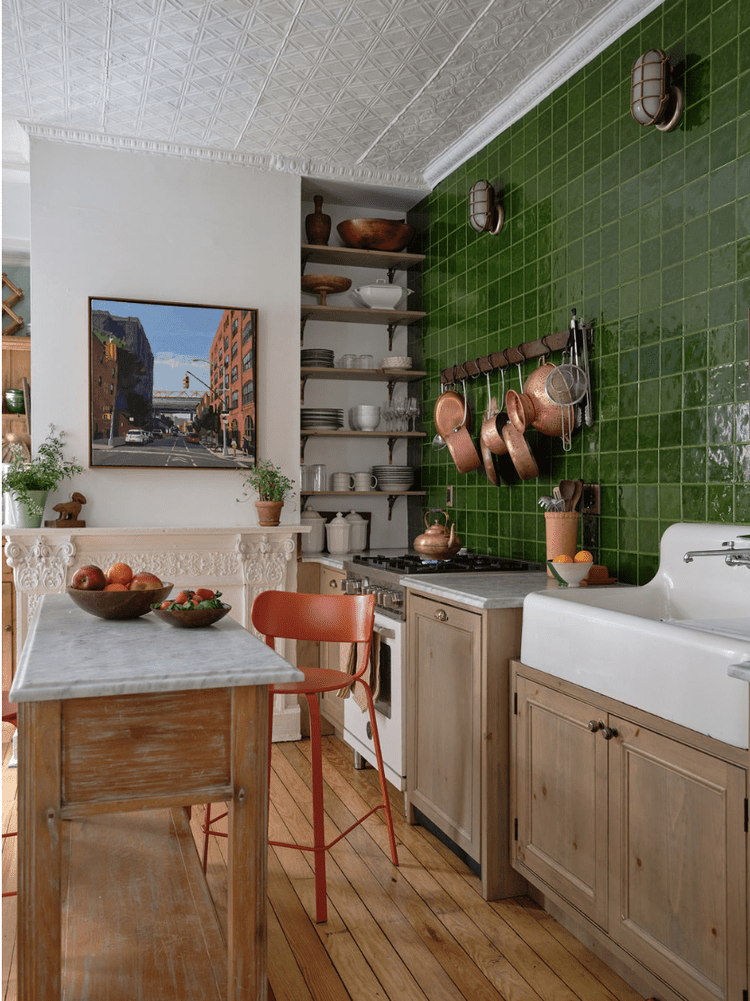 Green tile backsplash kitchen