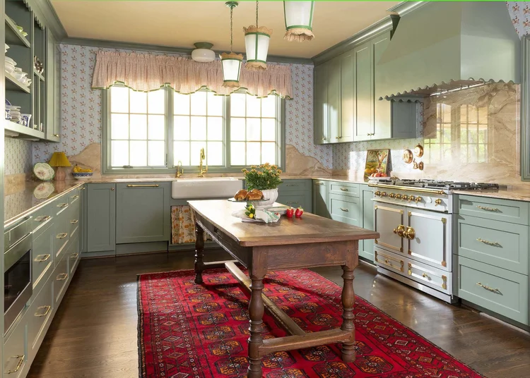 Green and light wood kitchen