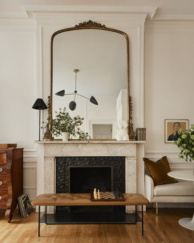 Large mirror over fireplace in Brynn Whitfield home