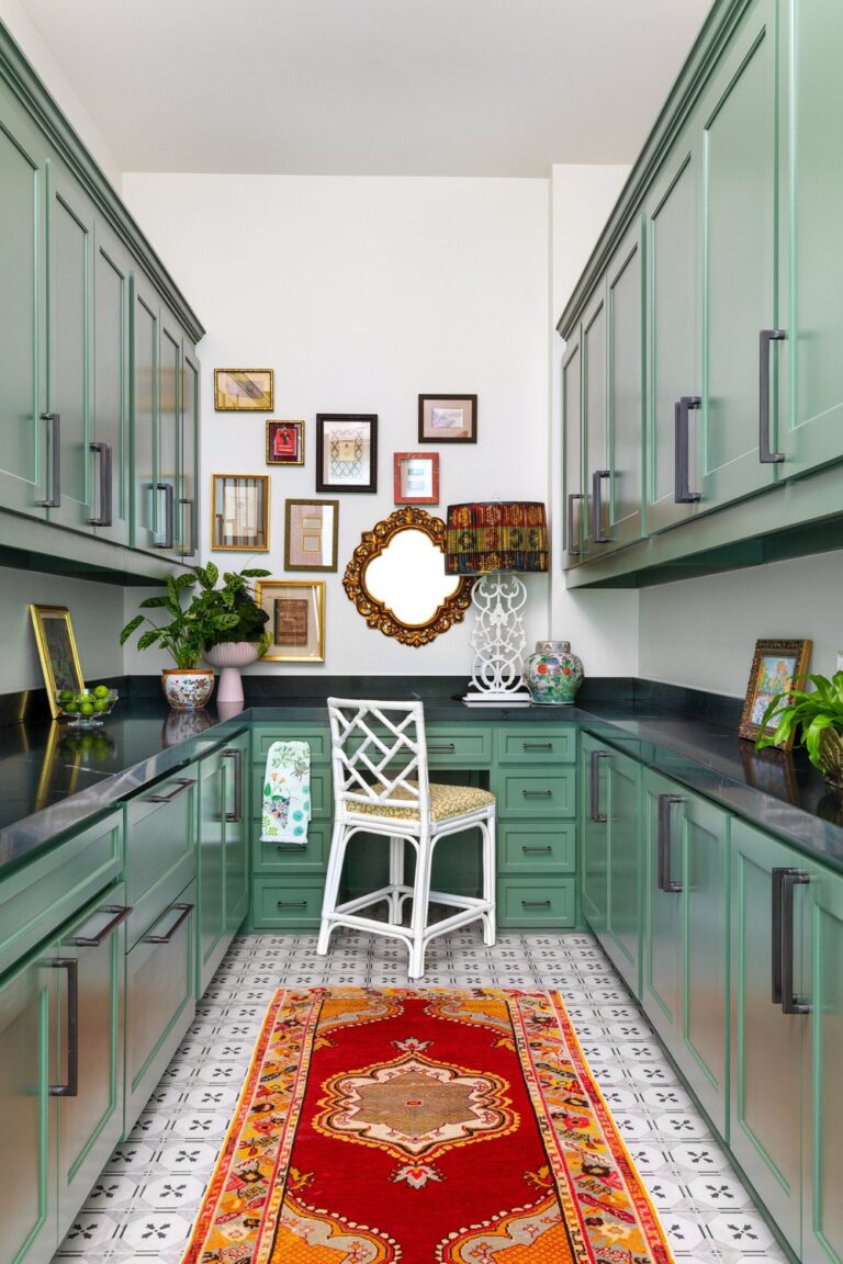 Green cabinetry in pantry