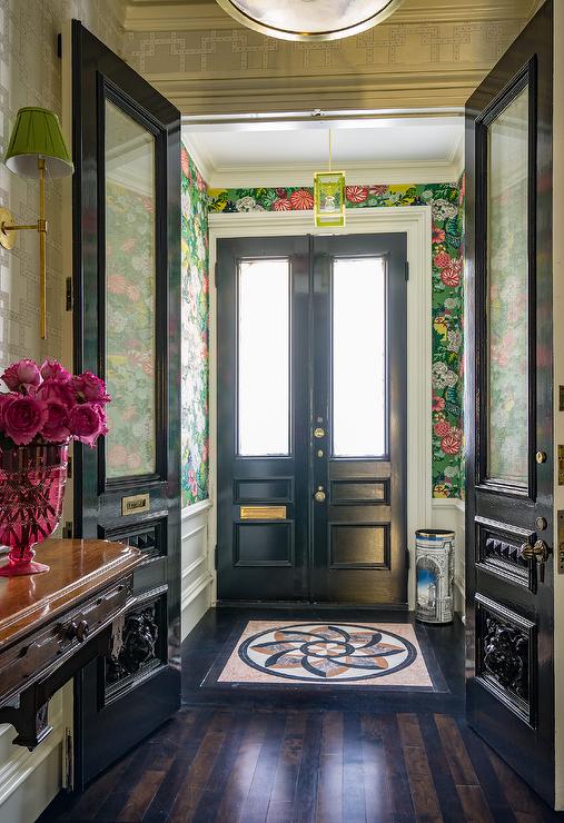 bold wallpapered vestibule
