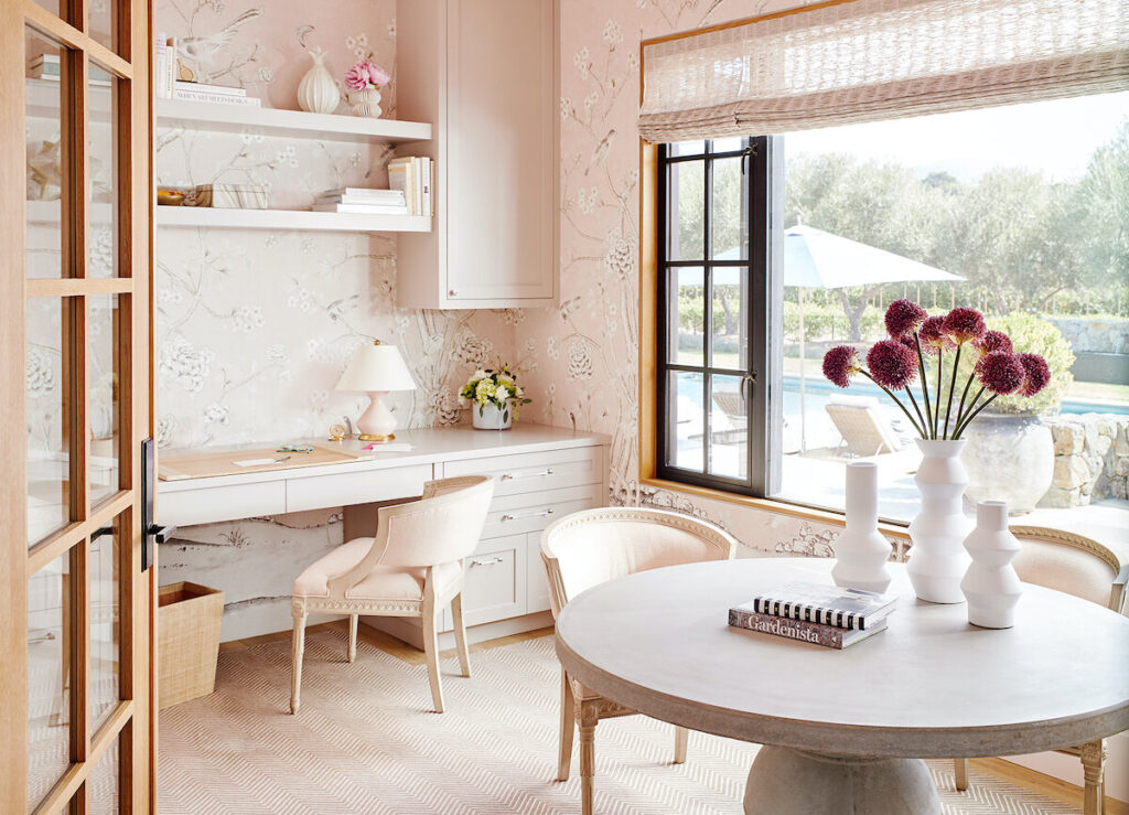 neutral-colored home office with large window