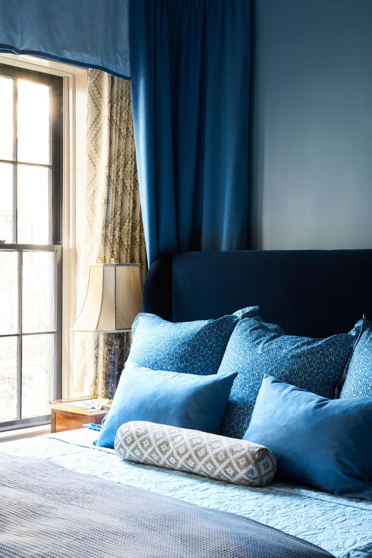 Blue color drenched bedroom