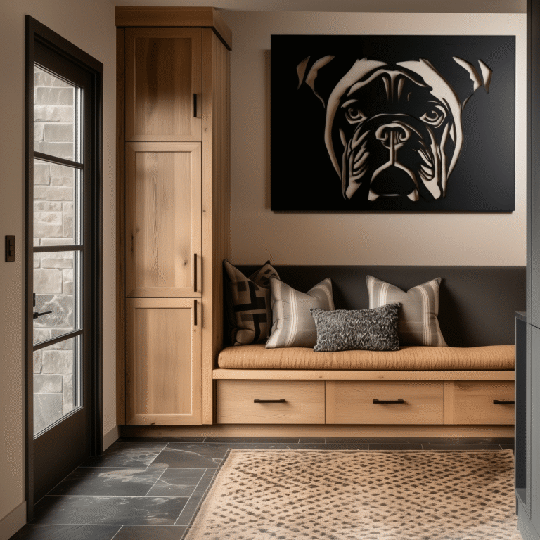Anthem Classic bulldog metal wall art hanging in an entry way