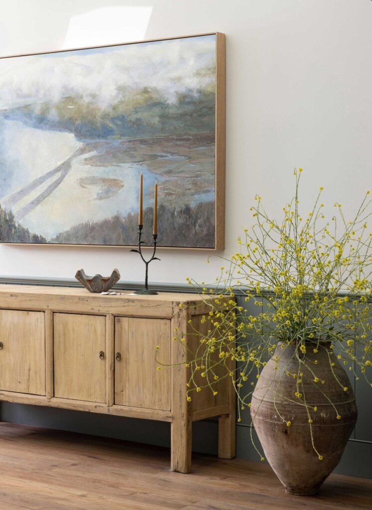 wooden entry way with rustic planter