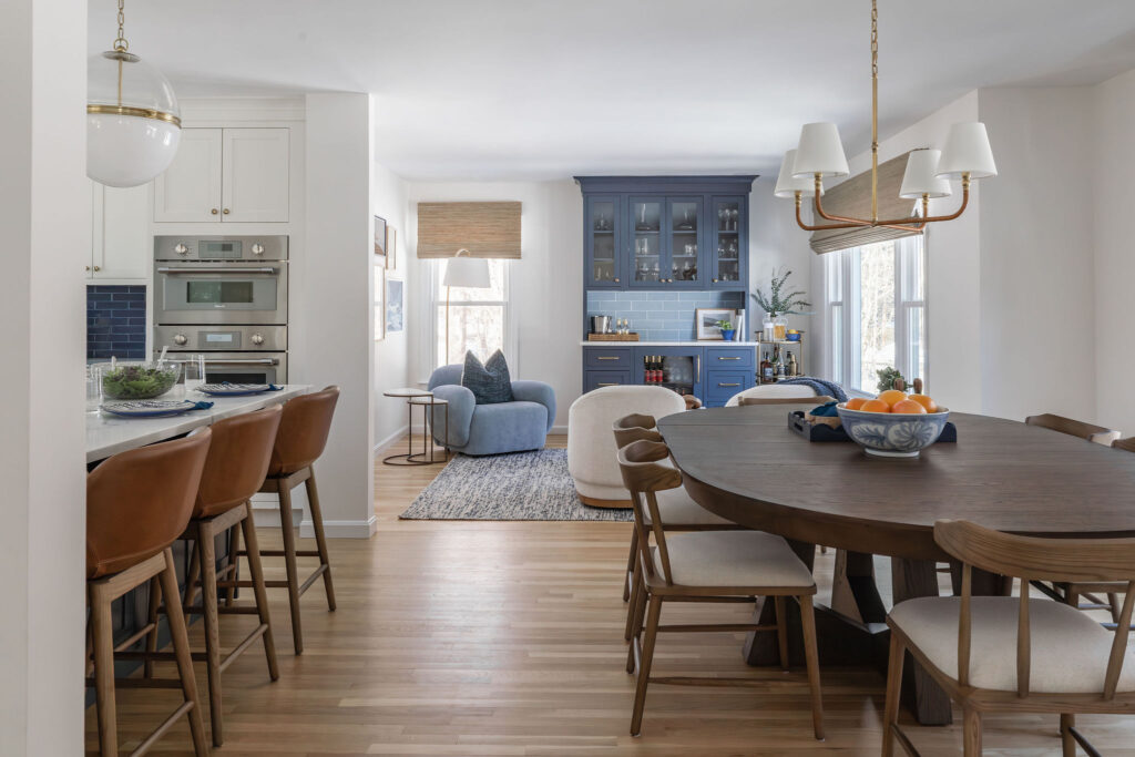 White, light blue, and wood space