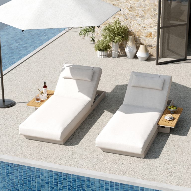 Homary Wood & Aluminum Outdoor Lounger Daybed